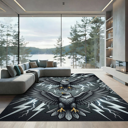 Powerful Gray Eagles Lightning Strike Pattern Rug