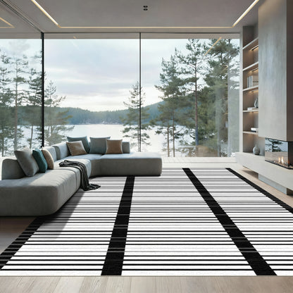 Monochrome Horizontal Stripe Grid Rug