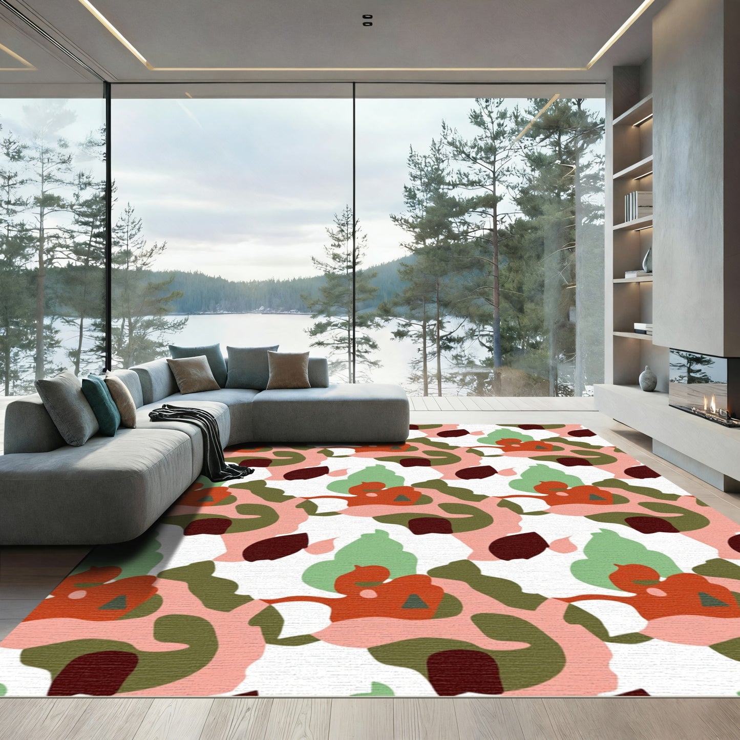 Abstract Camouflage Organic Shapes Terracotta Rug