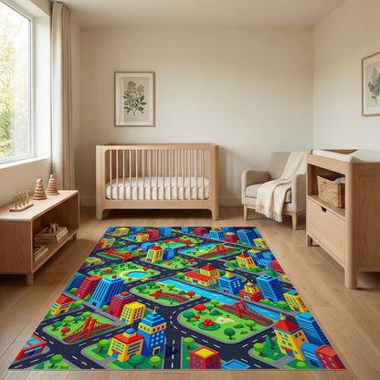 Colorful Isometric City Bridges Parks Rug