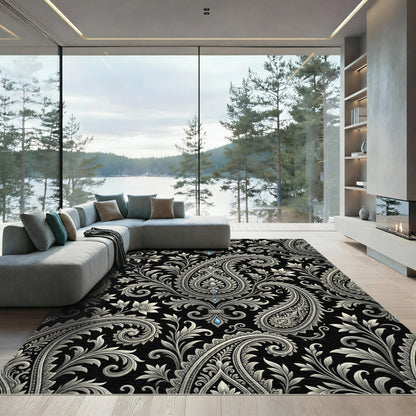 Ornate Gray Paisley Floral Garden Rug