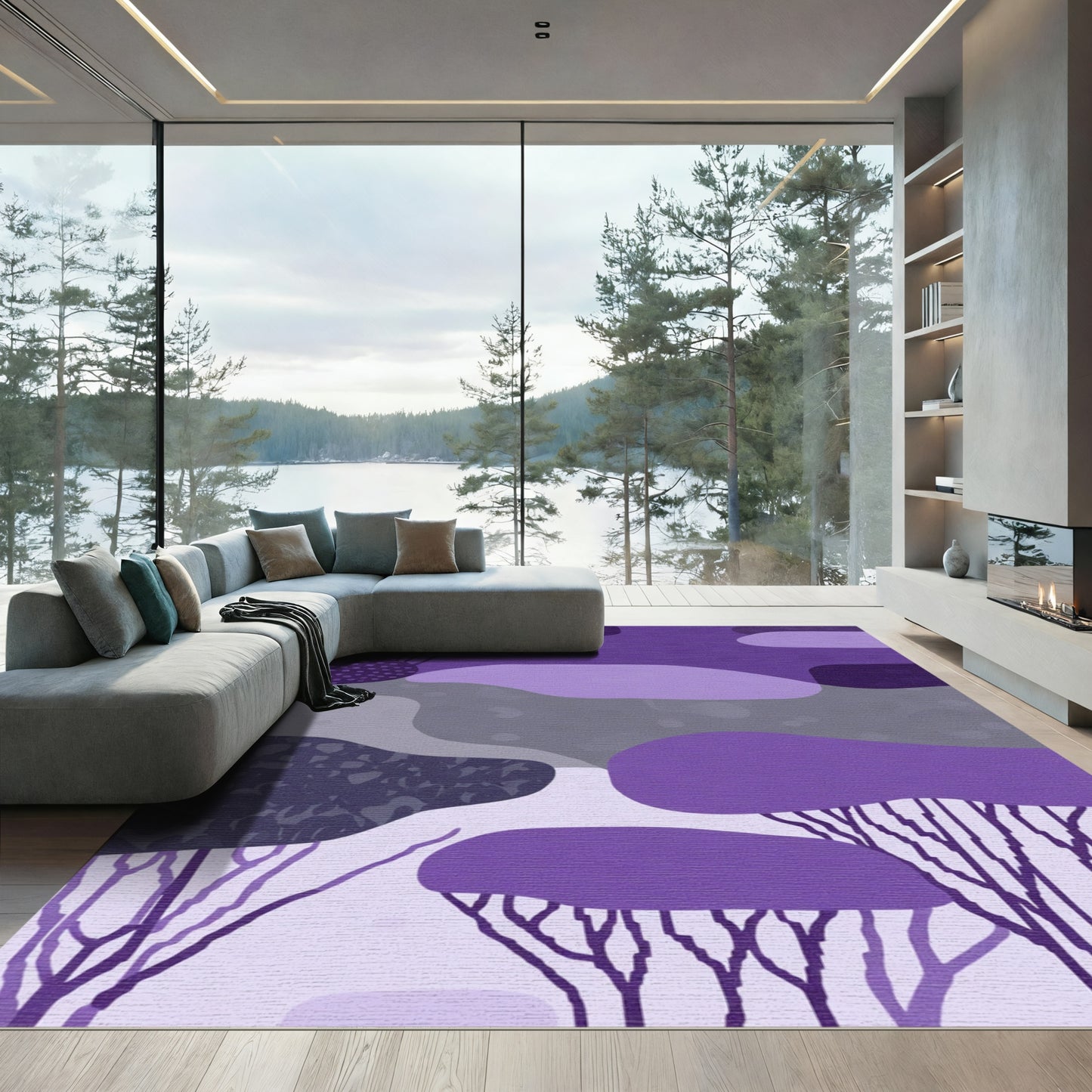 Purple Abstract Organic Shape Garden Rug