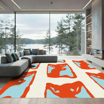 Bold Orange Blue Abstract Figures Rug