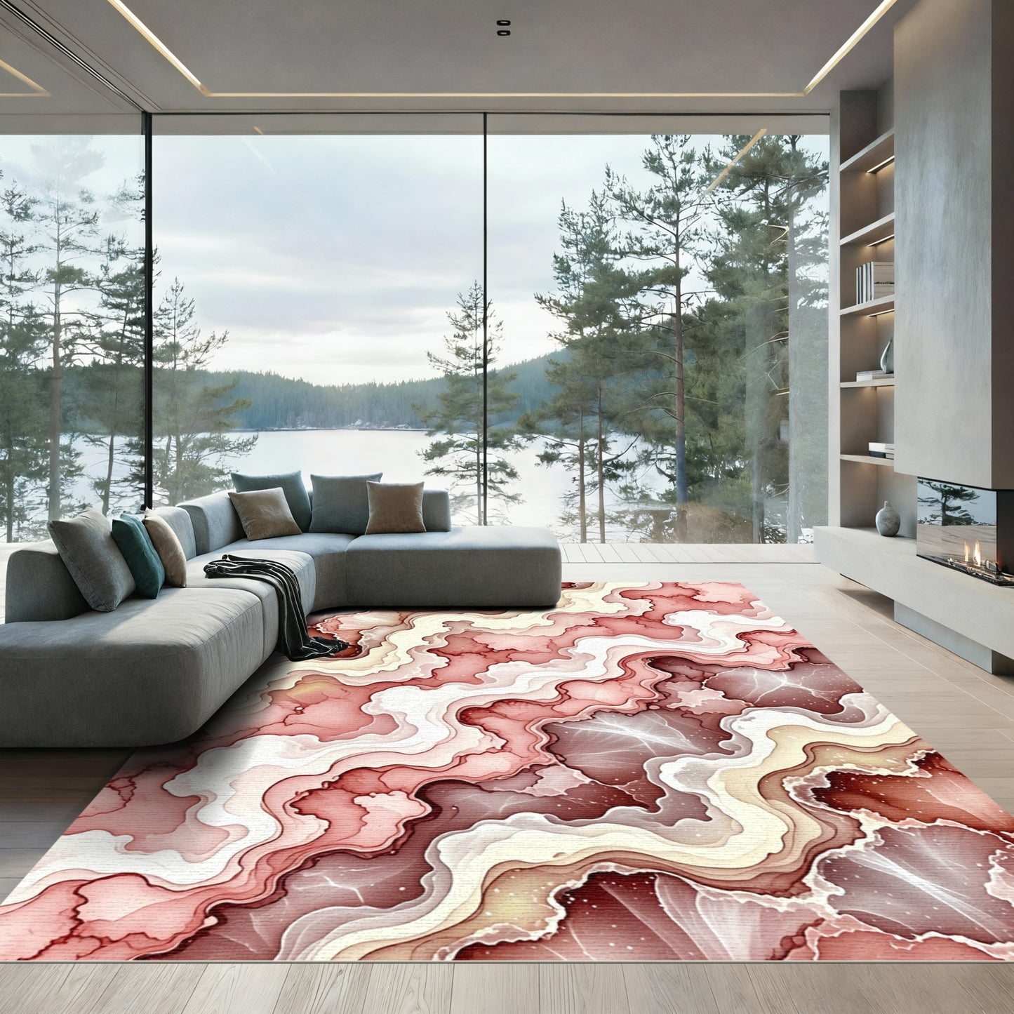 Blush Pink Abstract Agate Wave Rug