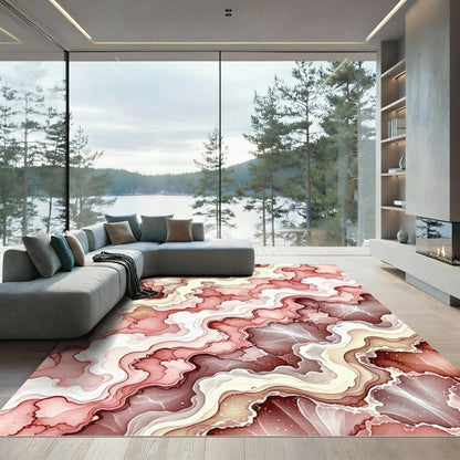 Blush Pink Abstract Agate Wave Rug