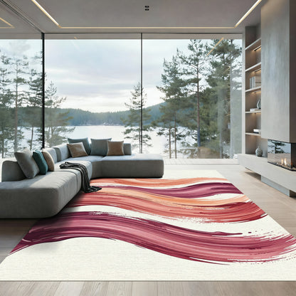 Abstract Terracotta and Burgundy Wave Rug