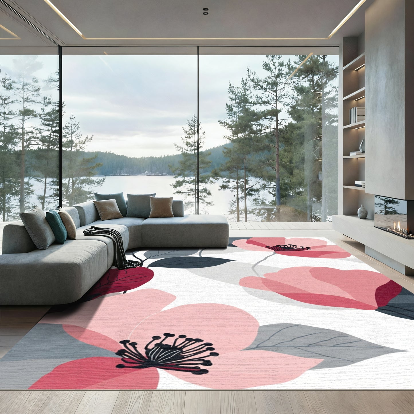 Pink Floral Watercolor Art Rug