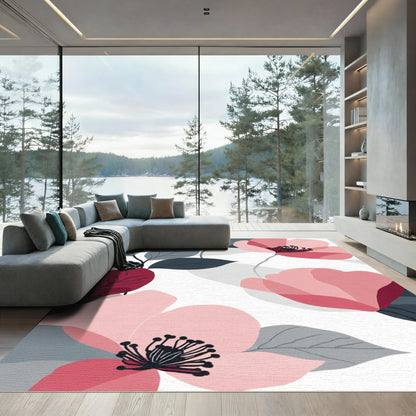 Pink Floral Watercolor Art Rug