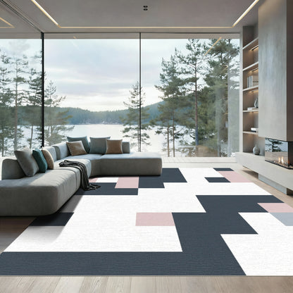 Modern Slate Pink Geometric Blocks Rug