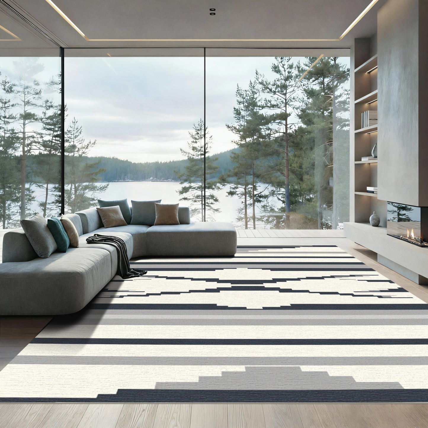 Monochromatic Terraced Chevron Stripes Rug