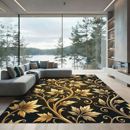 Golden Foliage Gilded Scroll Botanical Rug