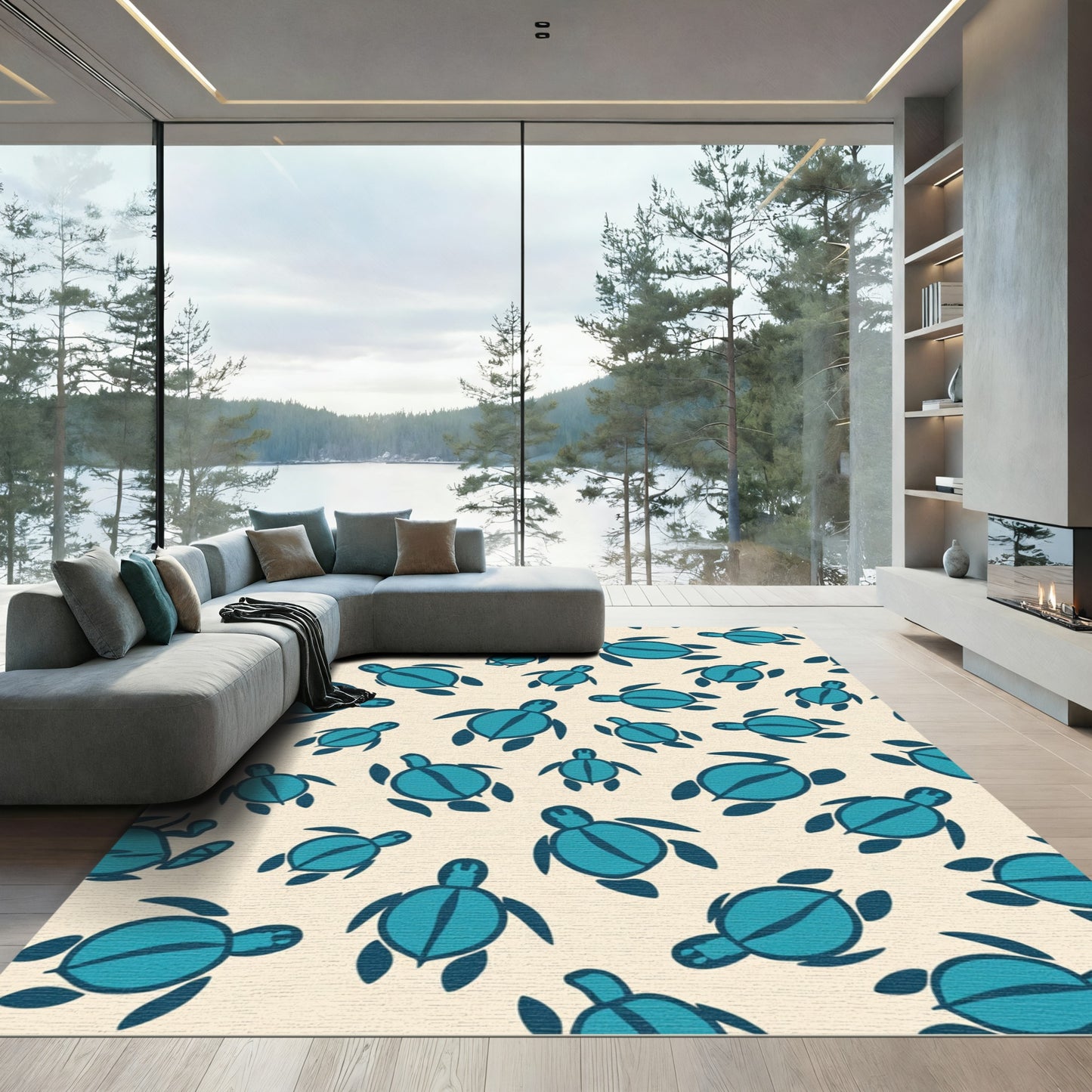 Teal Sea Turtle Pattern Rug