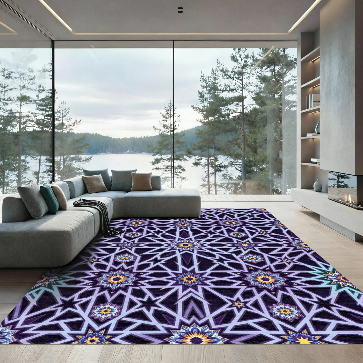 Intricate Violet Star Floral Medallion Rug