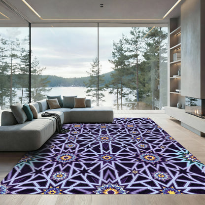 Intricate Violet Star Floral Medallion Rug