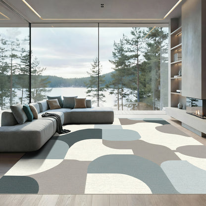 Cool Toned Abstract Rounded Squares Rug