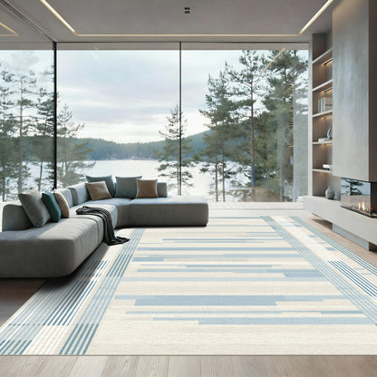 Soft Blue Horizontal Stripe Border Rug