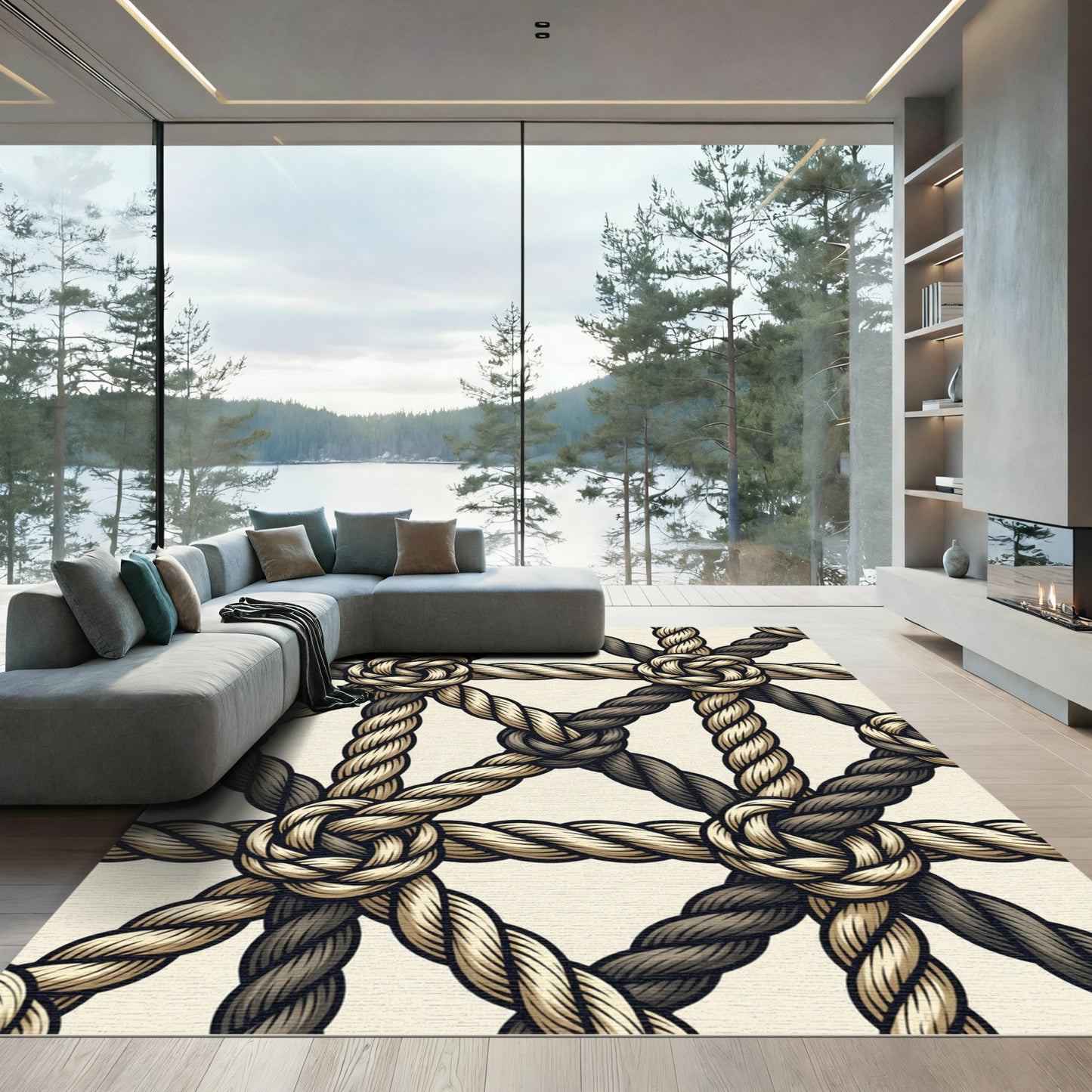 Nautical Knotwork Beige Charcoal Rug