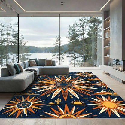 Celestial Desert Sun Geometric Navy Rug