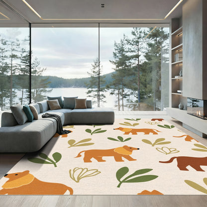 Earthy Orange Lions with Green Foliage Rug