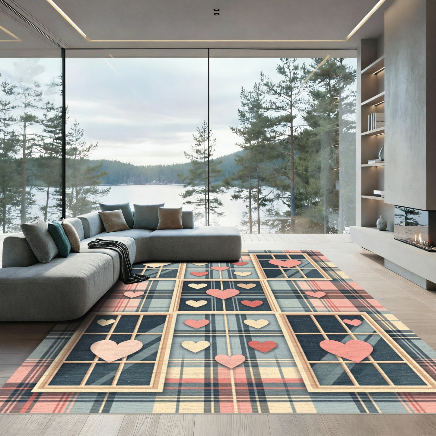 Plaid Window Heart Collage Area Rug