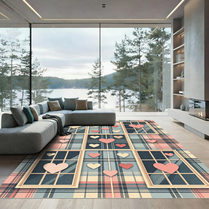 Plaid Window Heart Collage Area Rug