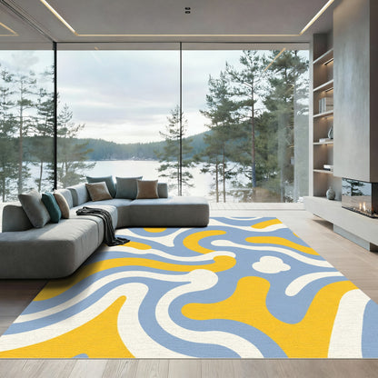 Retro Swirl Blue Yellow Cream Rug
