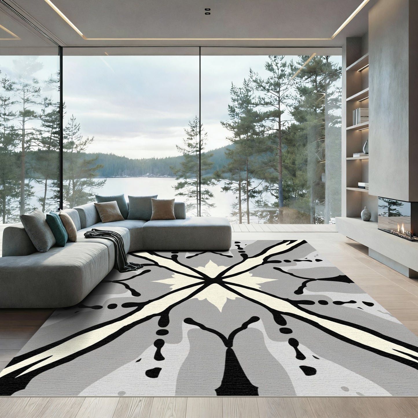 Monochromatic Starburst Geometric Symmetry Rug