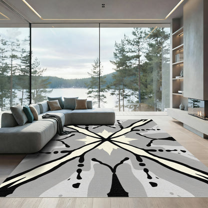 Monochromatic Starburst Geometric Symmetry Rug