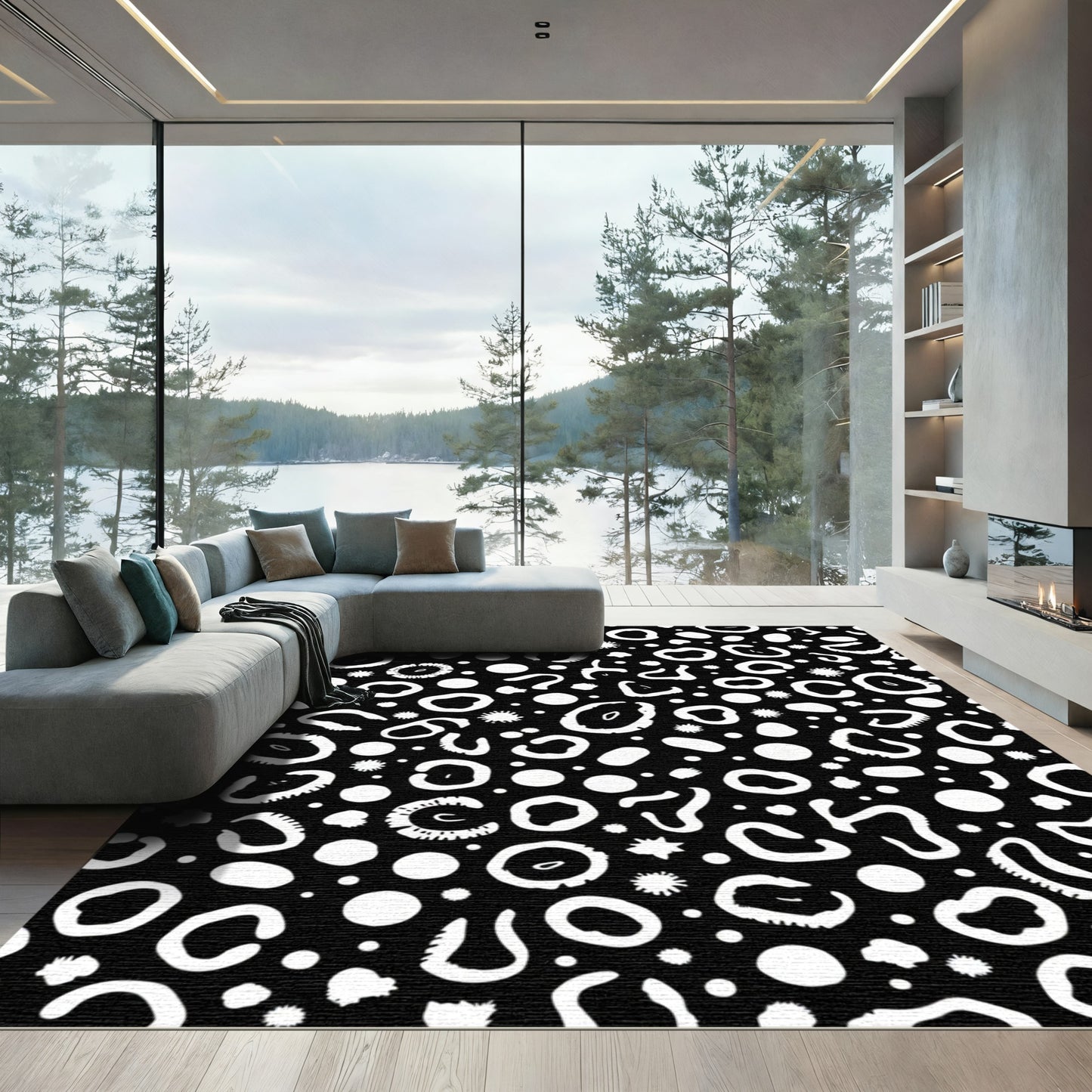 Black White Spotted Organic Abstract Rug
