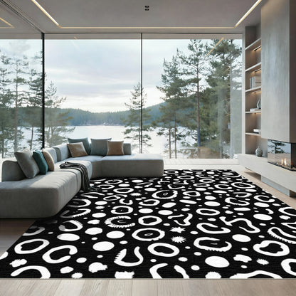 Black White Spotted Organic Abstract Rug