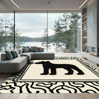 Black Dog Silhouette Ivory Maze Border Rug