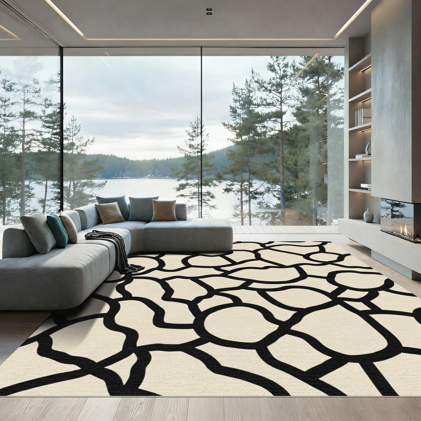 Abstract Beige Organic Shape Rug