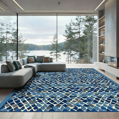 Abstract Blue Diamond Mosaic Rug