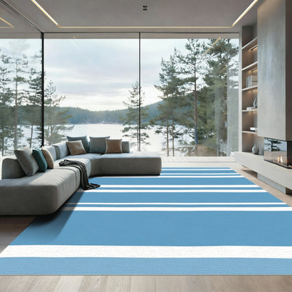 Classic Blue White Horizontal Stripe Rug