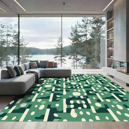 Green And Cream Abstract Shapes Rug