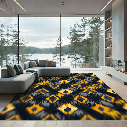 Black Geometric Yellow Diamond Inlay Rug