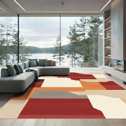 Crimson Orange Abstract Block Rug