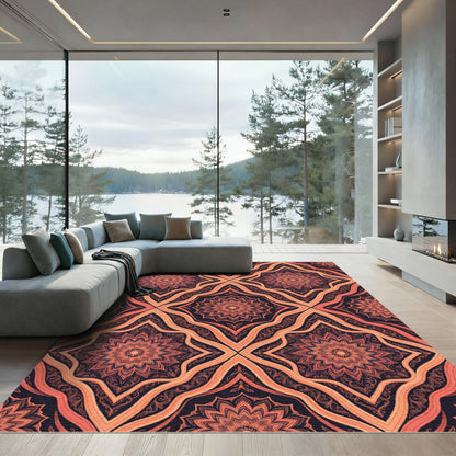Coral Orange Celestial Blossom Medallion Rug
