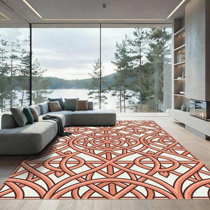 Terracotta Geometric Intertwined Lattice Area Rug