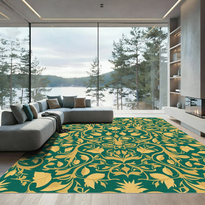 Emerald Gold Leaf Vine Art Rug
