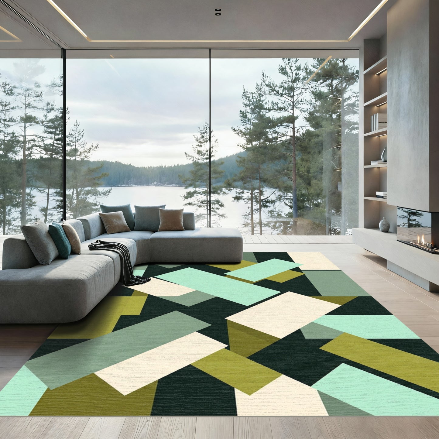 Subtle Geometric Overlay Blocks Rug
