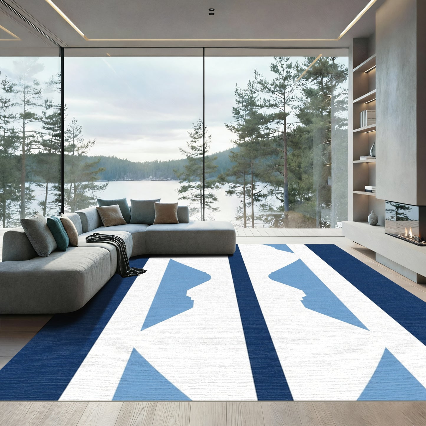 Modern Cobalt Blue Abstract Profile Rug