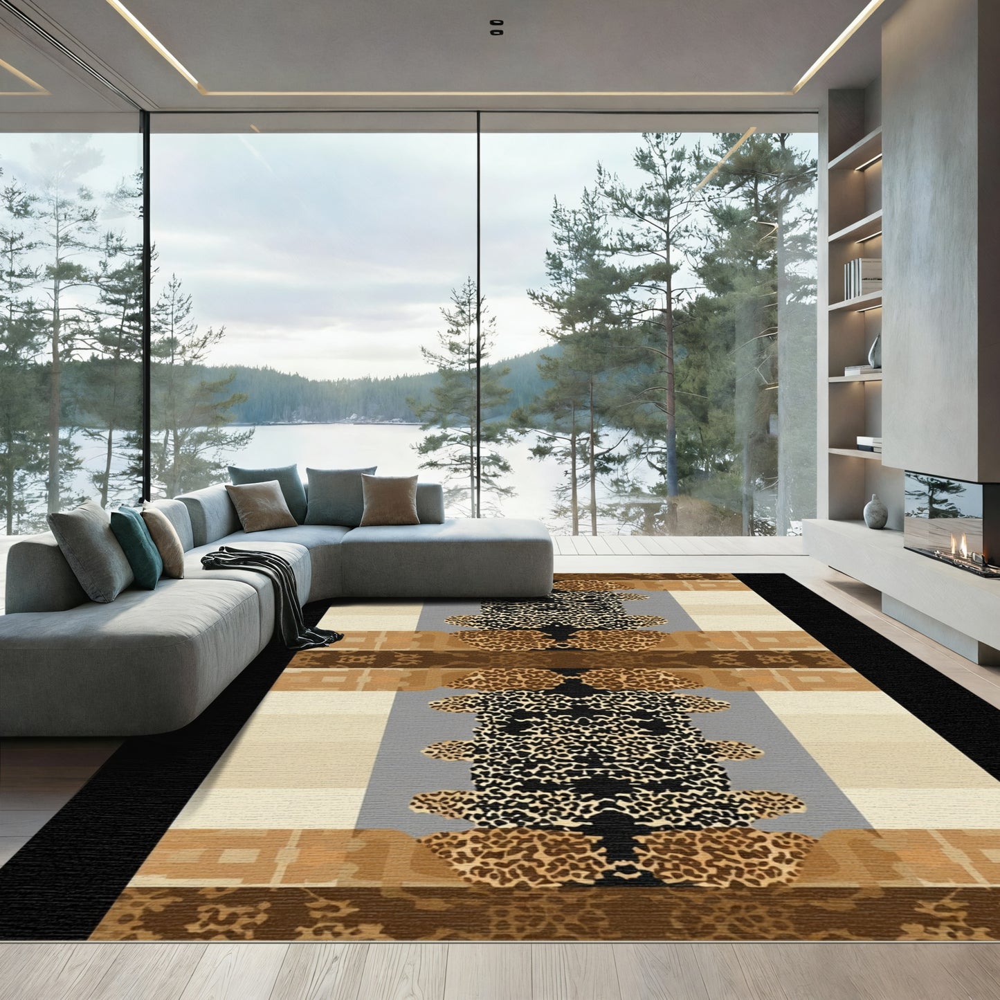 Bold Leopard Print Vertical Stripe Rug