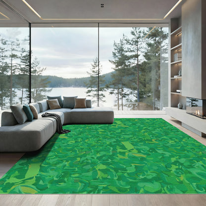 Verdant Swirls Abstract Foliage Rug