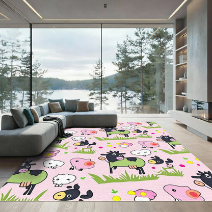 Cute Pink Farm Animals Grass Rug