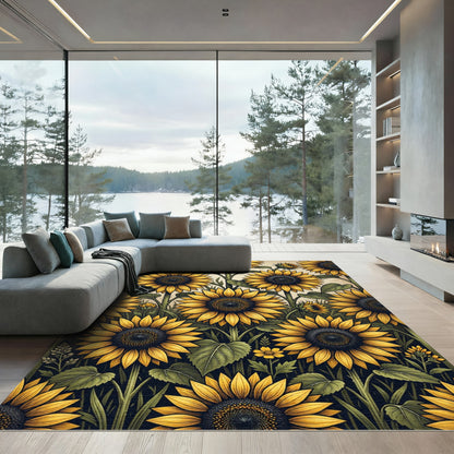 Vintage Sunflower Botanical Garden Art Rug