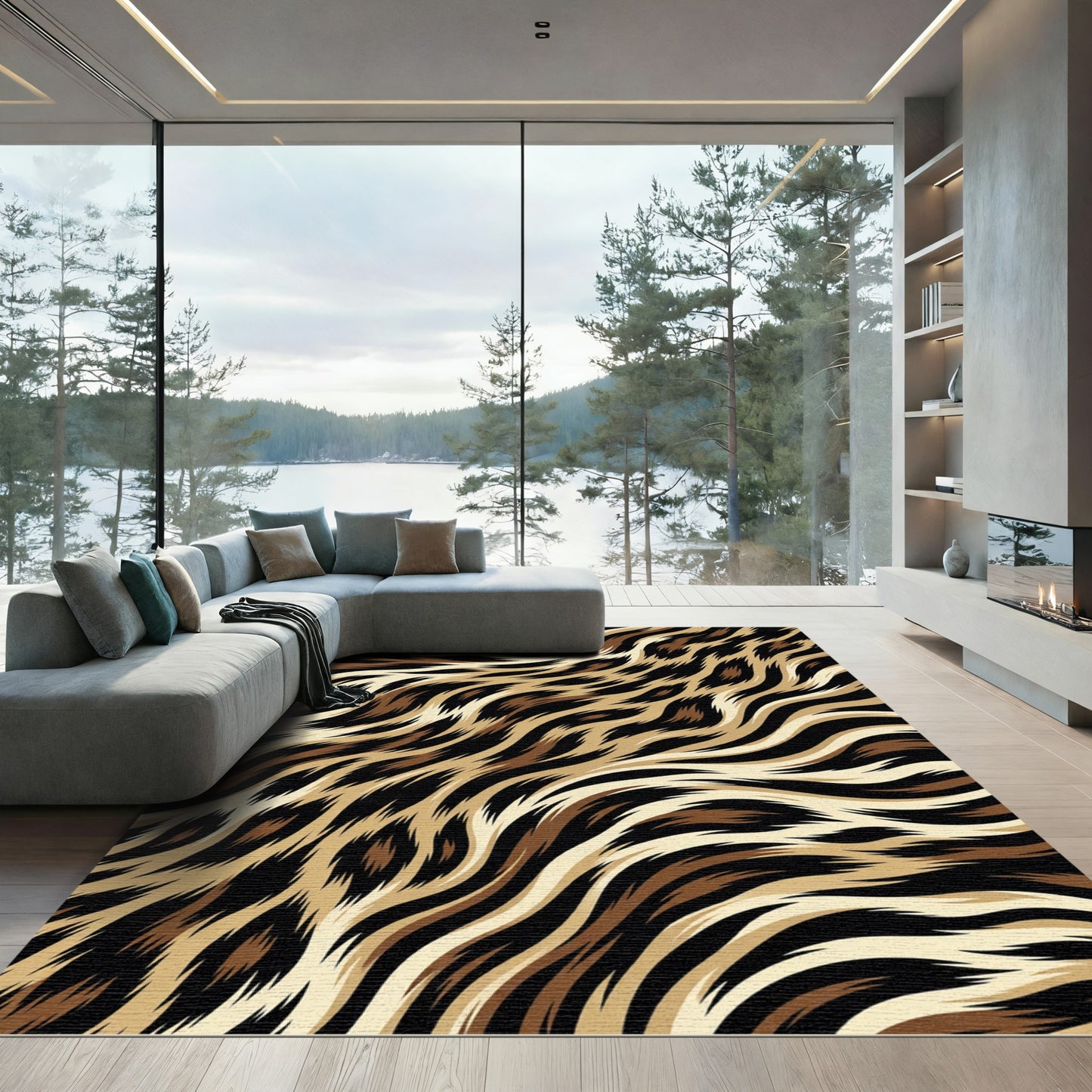 Earthy Brown Zebra Wave Animal Texture Rug