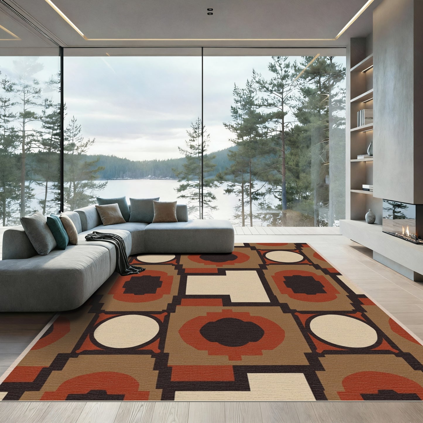 Earth Tones Geometric Medallion Rug