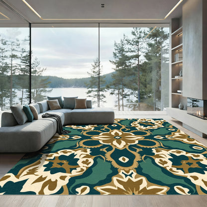 Teal Amber Floral Damask Symmetry Rug