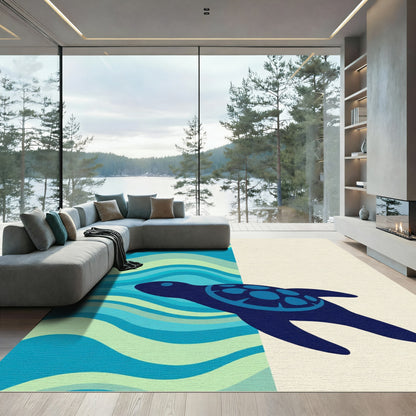 Oceanic Blue Turtle Wave Rug